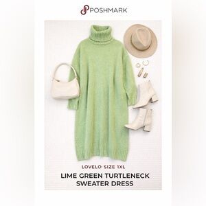 Lovelo Plus 1XL Turtleneck Lime Green Maxi Sweater Dress NWOT Spring/Winter Boho